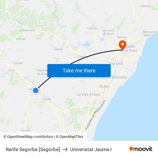 Renfe Segorbe [Segorbe] to Univeristat Jaume I map