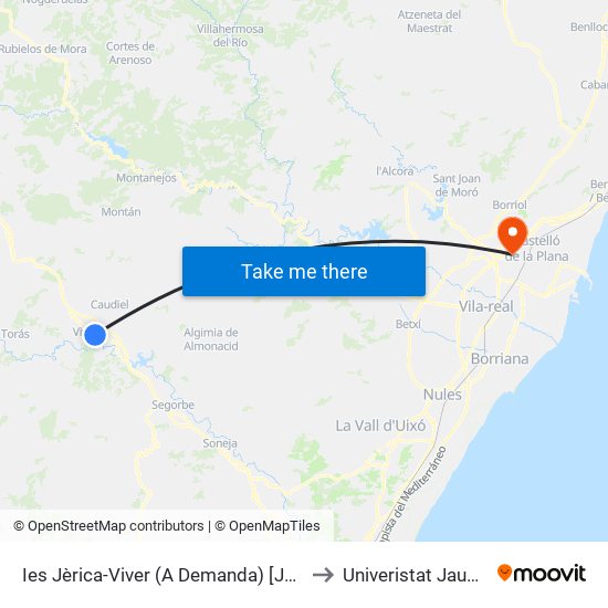 Ies Jèrica-Viver  (A Demanda) [Jérica] to Univeristat Jaume I map