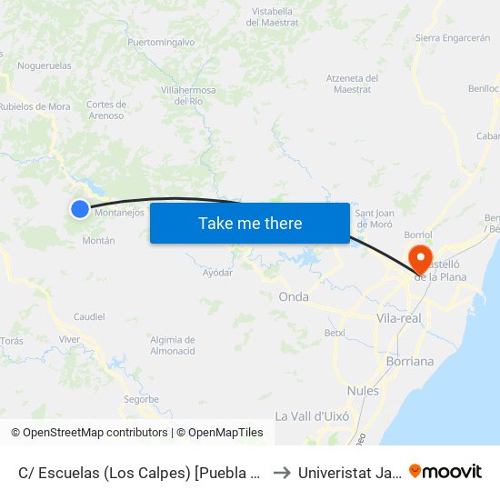 C/ Escuelas (Los Calpes) [Puebla de Arenoso] to Univeristat Jaume I map
