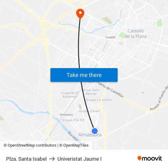 Plza. Santa Isabel to Univeristat Jaume I map