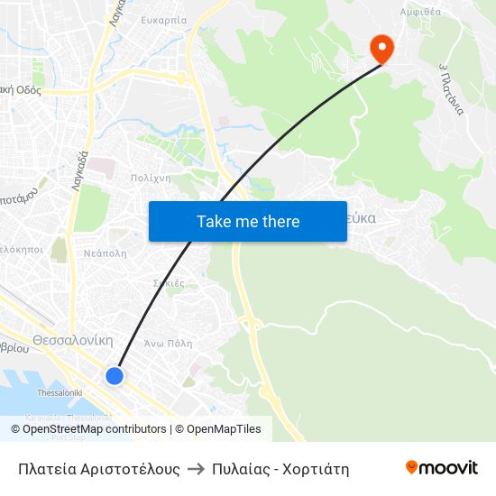 Πλατεία Αριστοτέλους to Πυλαίας - Χορτιάτη map