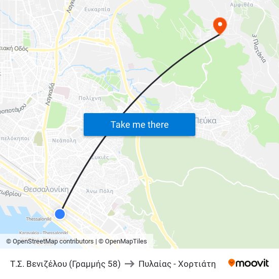 Τ.Σ. Βενιζέλου (Γραμμής 58) to Πυλαίας - Χορτιάτη map
