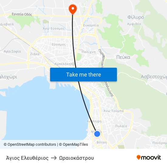 Άγιος Ελευθέριος to Ωραιοκάστρου map