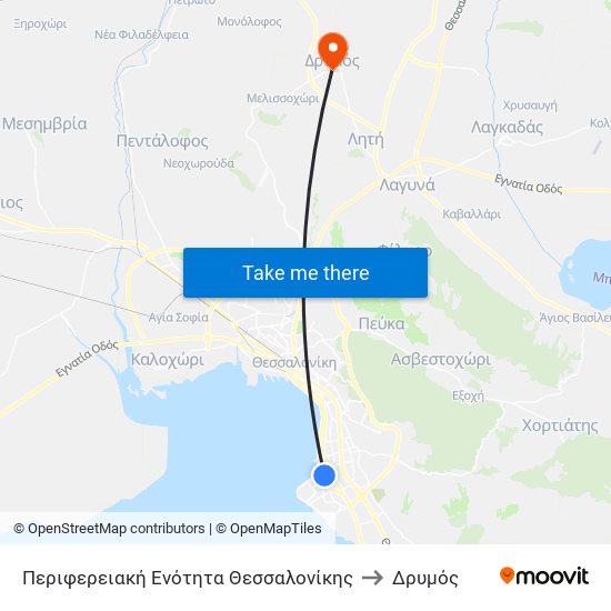 Περιφερειακή Ενότητα Θεσσαλονίκης to Δρυμός map