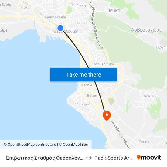 Επιβατικός Σταθμός Θεσσαλονίκης to Paok Sports Arena map