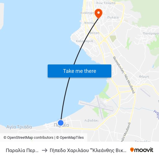 Παραλία Περαίας to Γήπεδο Χαριλάου ""Κλεάνθης Βικελίδης"" map