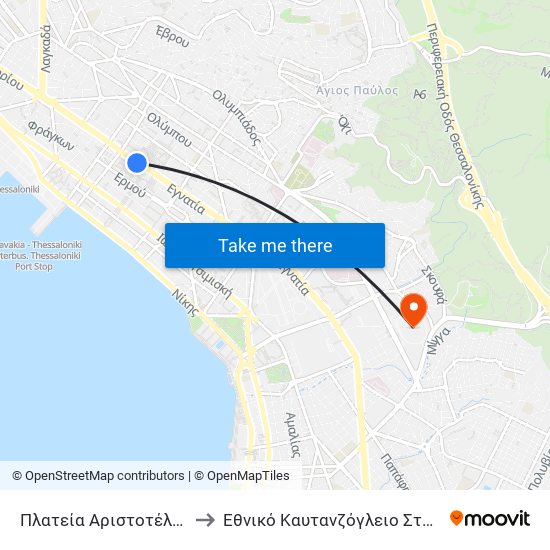 Πλατεία Αριστοτέλους to Εθνικό Καυτανζόγλειο Στάδιο map