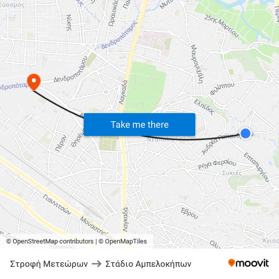 Στροφή Μετεώρων to Στάδιο Αμπελοκήπων map