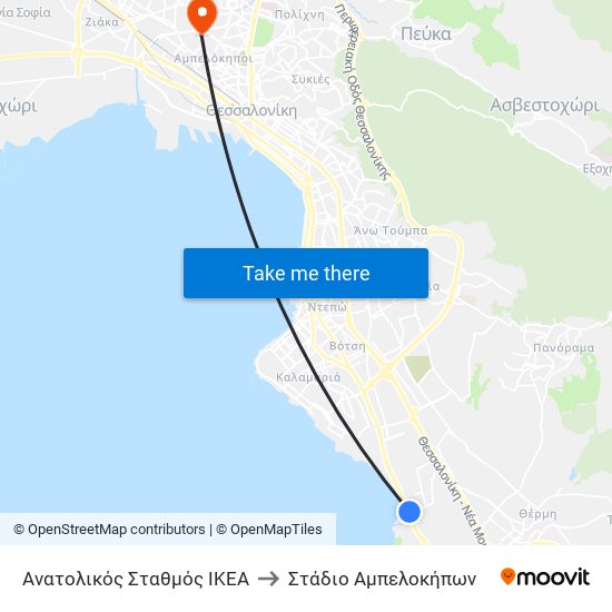 Ανατολικός Σταθμός ΙΚΕΑ to Στάδιο Αμπελοκήπων map