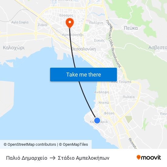 Παλιό Δημαρχείο to Στάδιο Αμπελοκήπων map