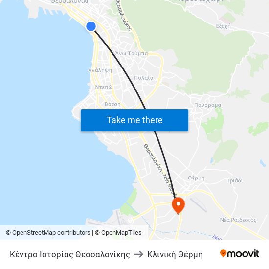 Κέντρο Ιστορίας Θεσσαλονίκης to Κλινική Θέρμη map