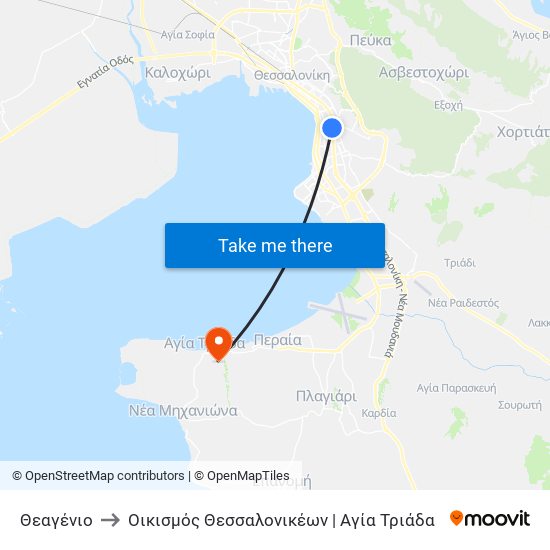 Θεαγένιο to Οικισμός Θεσσαλονικέων | Αγία Τριάδα map