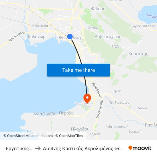 Εργατικές Κατοικίες to Διεθνής Κρατικός Αερολιμένας Θεσσαλονίκης Μακεδονία (SKG) map