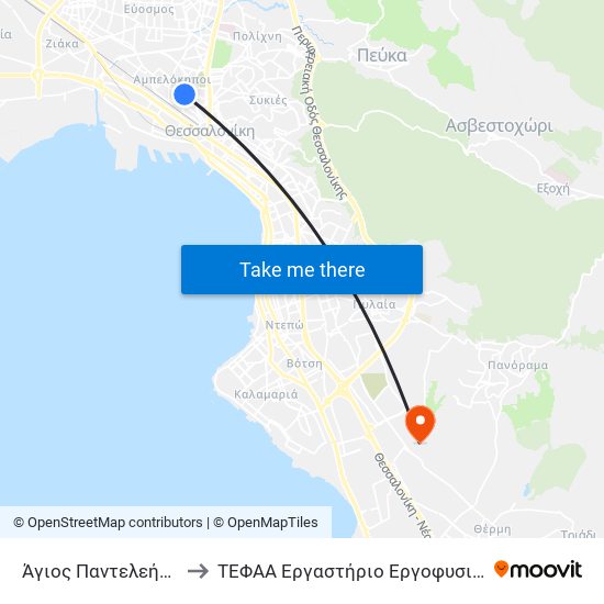 Άγιος Παντελεήμονας to ΤΕΦΑΑ Εργαστήριο Εργοφυσιολογίας map