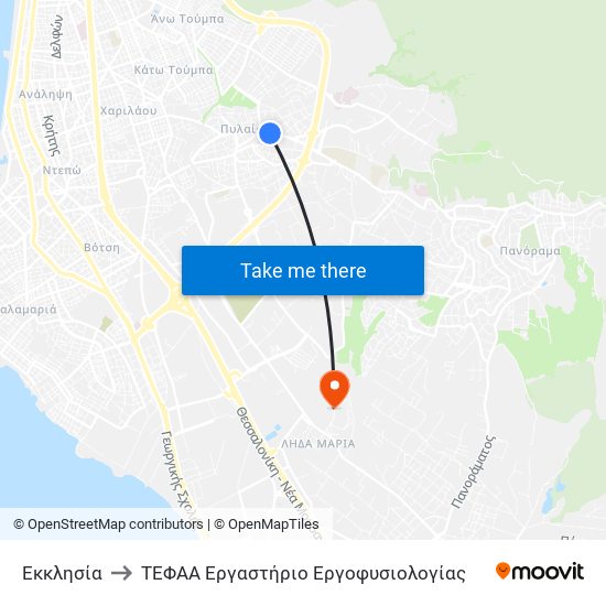 Εκκλησία to ΤΕΦΑΑ Εργαστήριο Εργοφυσιολογίας map