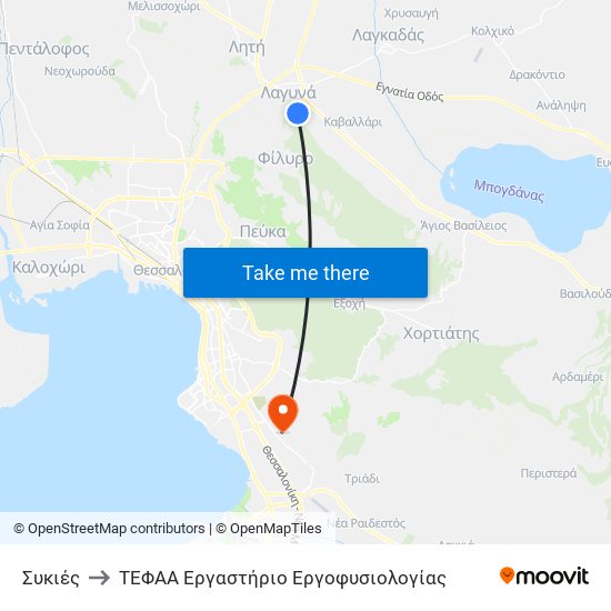 Συκιές to ΤΕΦΑΑ Εργαστήριο Εργοφυσιολογίας map