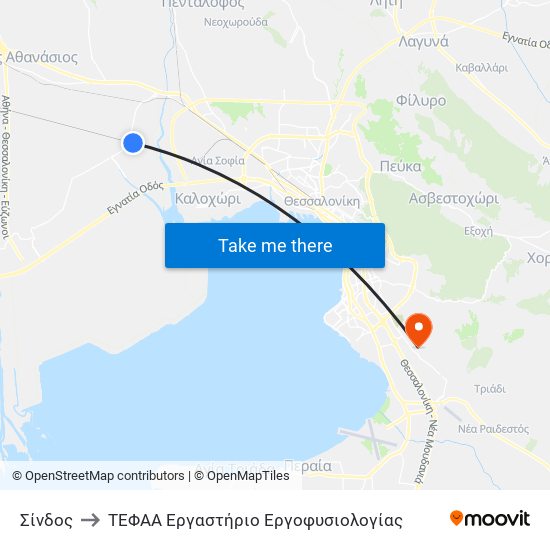 Σίνδος to ΤΕΦΑΑ Εργαστήριο Εργοφυσιολογίας map