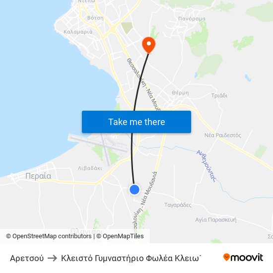 Αρετσού to Κλειστό Γυμναστήριο Φωλέα Κλειω´ map