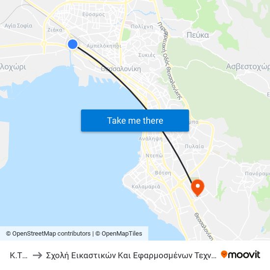 Κ.Τ.Ε.Λ. to Σχολή Εικαστικών Και Εφαρμοσμένων Τεχνών - Νεο Κτήριο Θέρμης map