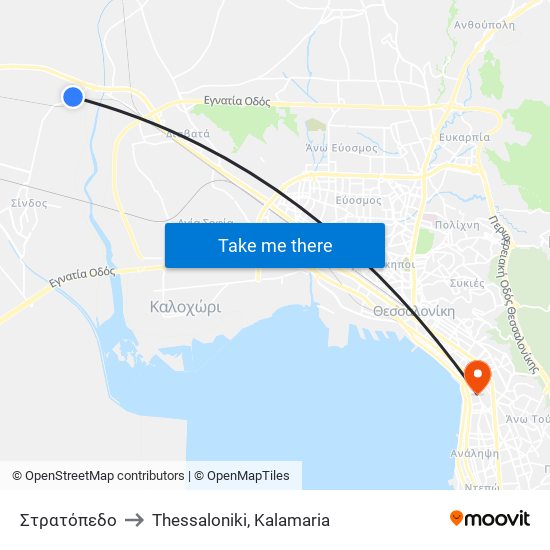 Στρατόπεδο to Thessaloniki, Kalamaria map