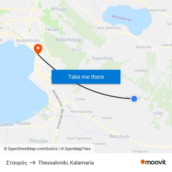 Σταυρός to Thessaloniki, Kalamaria map