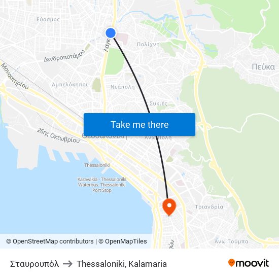 Σταυρουπόλ to Thessaloniki, Kalamaria map