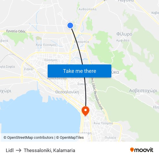 Lidl to Thessaloniki, Kalamaria map