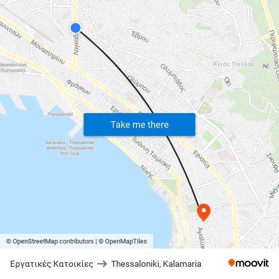 Εργατικές Κατοικίες to Thessaloniki, Kalamaria map