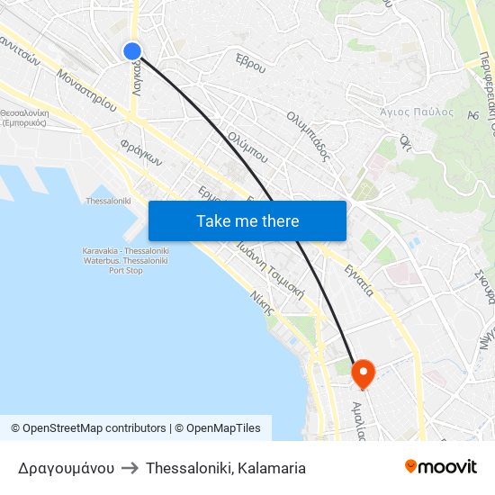 Δραγουμάνου to Thessaloniki, Kalamaria map