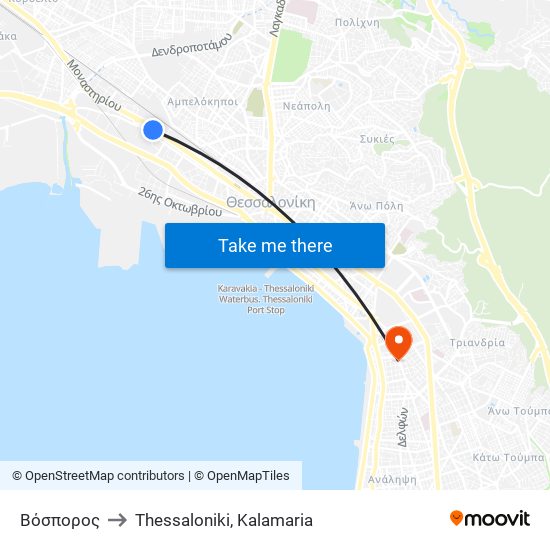 Βόσπορος to Thessaloniki, Kalamaria map