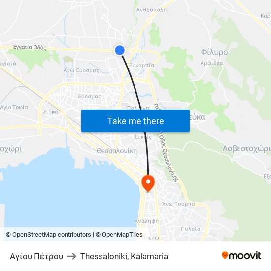 Αγίου Πέτρου to Thessaloniki, Kalamaria map