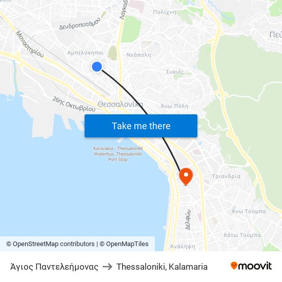 Άγιος Παντελεήμονας to Thessaloniki, Kalamaria map