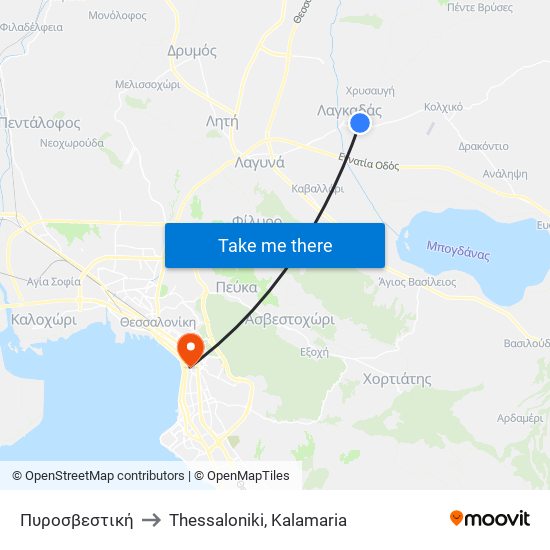 Πυροσβεστική to Thessaloniki, Kalamaria map