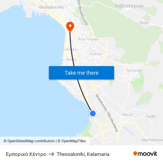 Εμπορικό Κέντρο to Thessaloniki, Kalamaria map