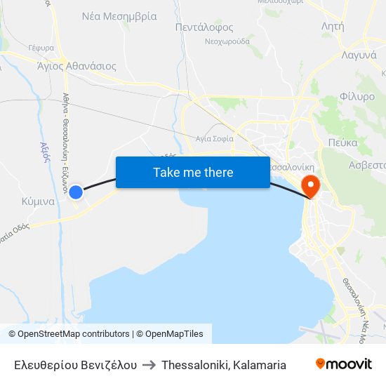 Ελευθερίου Βενιζέλου to Thessaloniki, Kalamaria map