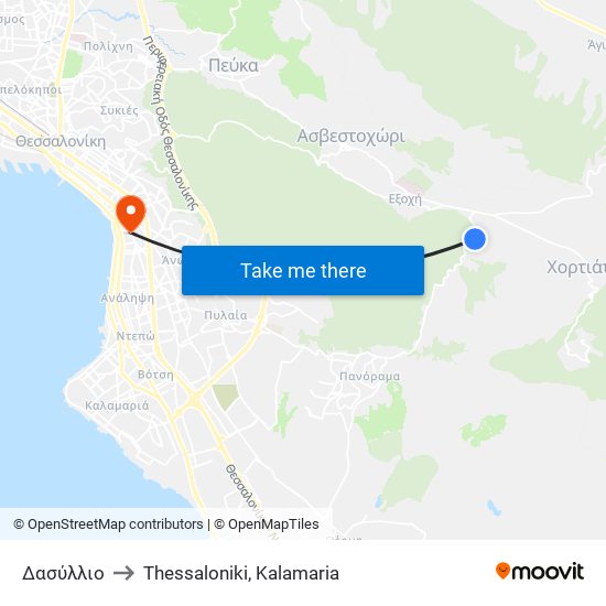 Δασύλλιο to Thessaloniki, Kalamaria map