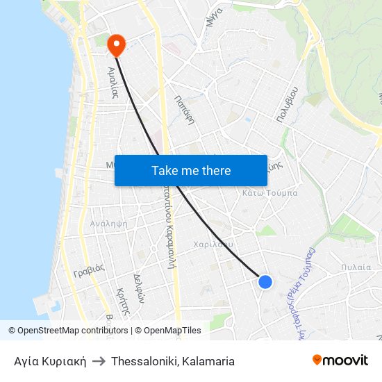 Αγία Κυριακή to Thessaloniki, Kalamaria map