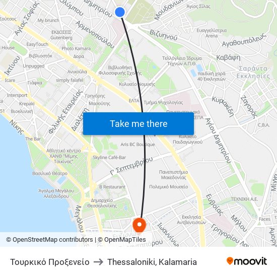 Τουρκικό Προξενείο to Thessaloniki, Kalamaria map