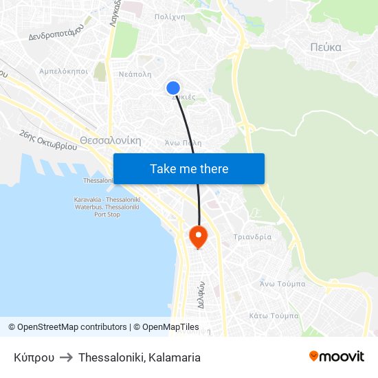 Κύπρου to Thessaloniki, Kalamaria map