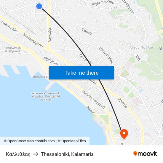 Καλλιθέας to Thessaloniki, Kalamaria map