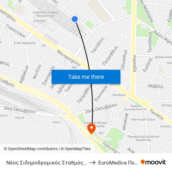 Νέος Σιδηροδρομικός Σταθμός - Μαργαροπούλου to EuroMedica Πυλης Αξιου map