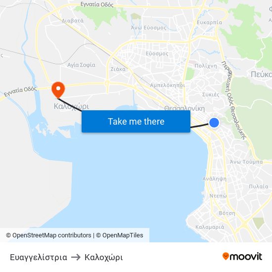 Ευαγγελίστρια to Καλοχώρι map