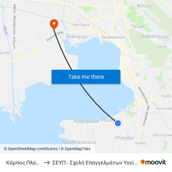 Κάμπος Πλαγιαρίου to ΣΕΥΠ - Σχολή Επαγγελμάτων Υγείας & Πρόνοιας map
