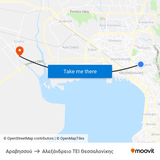 Αραβησσού to Αλεξάνδρειο ΤΕΙ Θεσσαλονίκης map