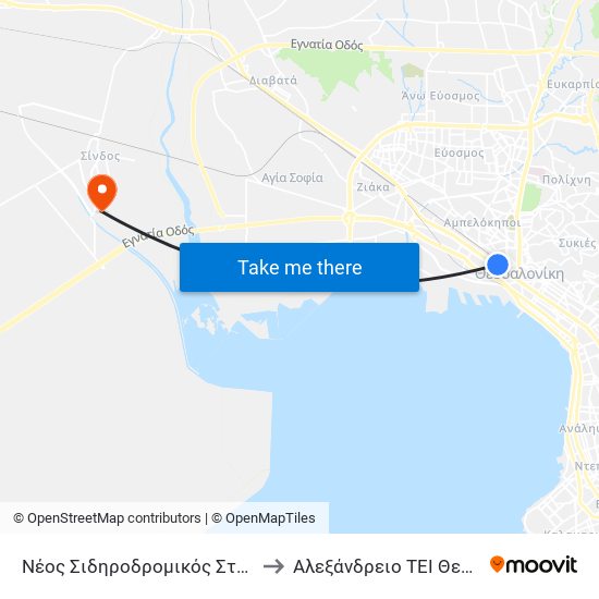 Νέος Σιδηροδρομικός Σταθμός (Γρ 37) to Αλεξάνδρειο ΤΕΙ Θεσσαλονίκης map