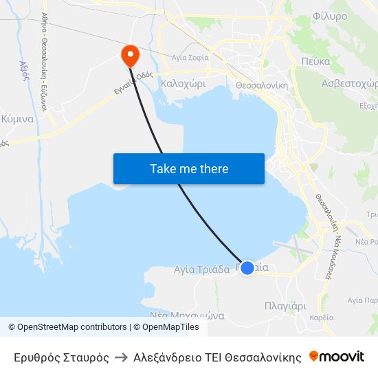 Ερυθρός Σταυρός to Αλεξάνδρειο ΤΕΙ Θεσσαλονίκης map