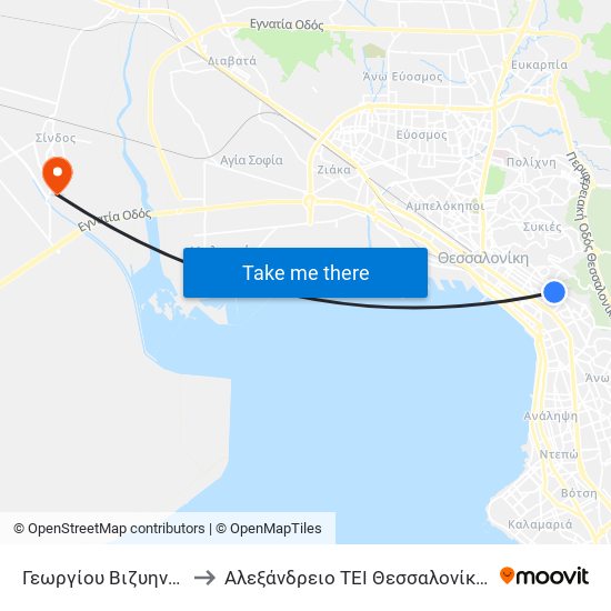 Γεωργίου Βιζυηνού to Αλεξάνδρειο ΤΕΙ Θεσσαλονίκης map