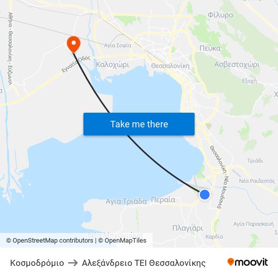 Κοσμοδρόμιο to Αλεξάνδρειο ΤΕΙ Θεσσαλονίκης map