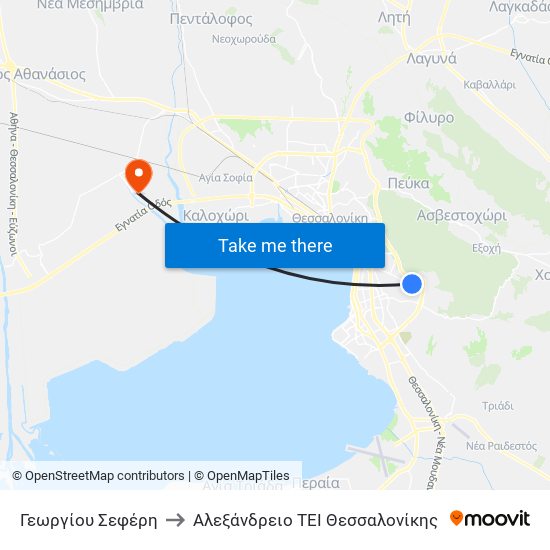 Γεωργίου Σεφέρη to Αλεξάνδρειο ΤΕΙ Θεσσαλονίκης map