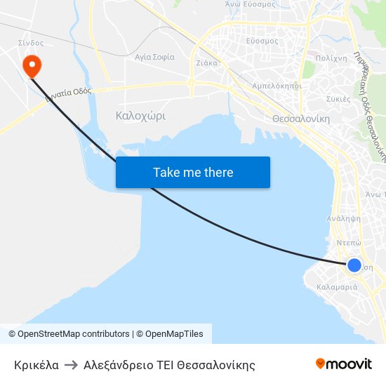 Κρικέλα to Αλεξάνδρειο ΤΕΙ Θεσσαλονίκης map